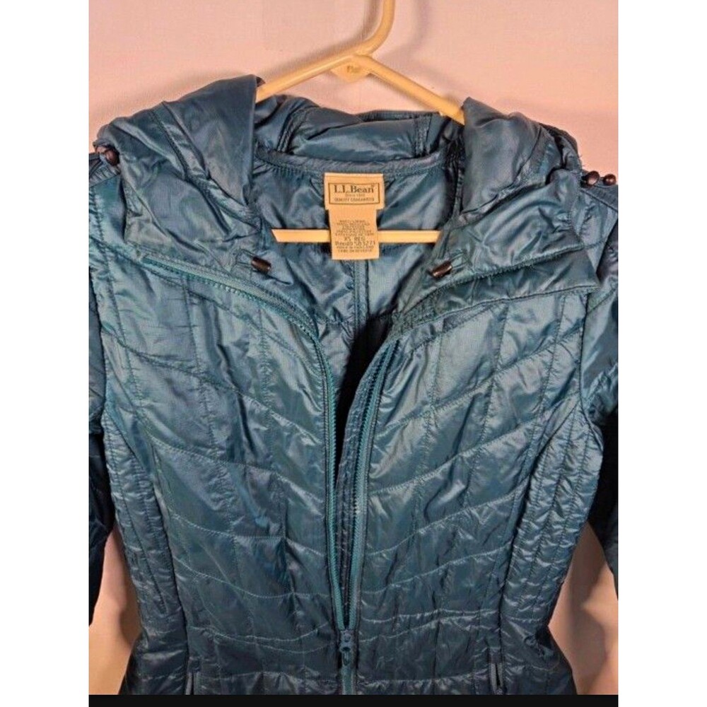 L.L.Bean Women's Blue Quilted Hooded Insulated Full Zip Long Coat XS Reg